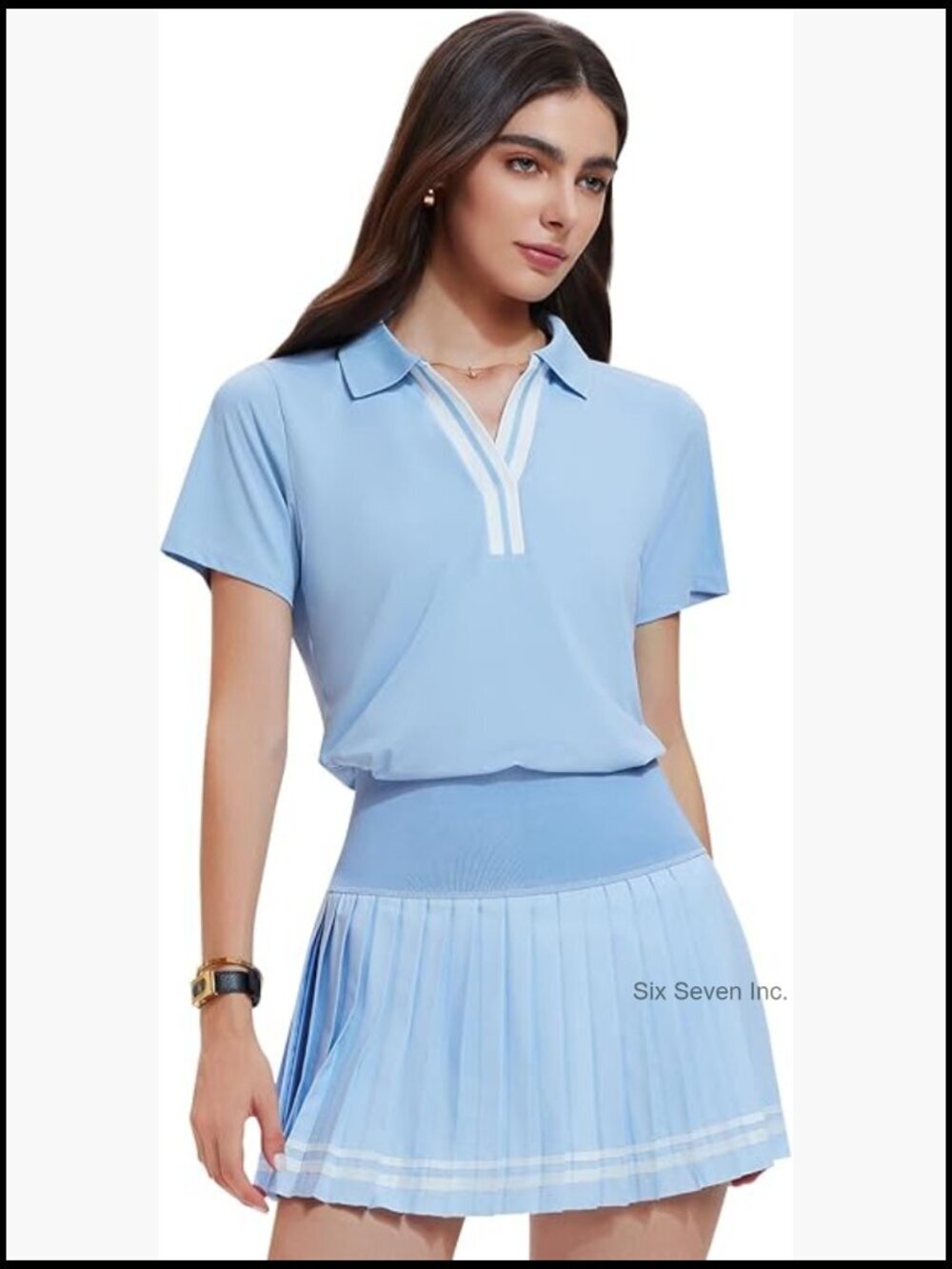 2 Piece Tennis Skirt Set Pleated Golf Outfit Polo V-Neck Athletic Skort Top